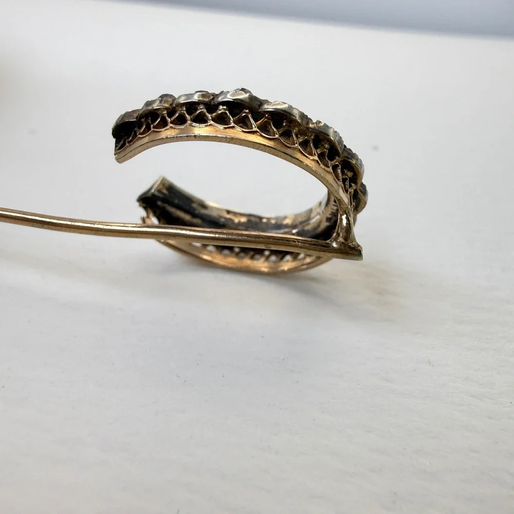 Antique Horseshoe Stick Pin Clear Paste Stones Sterling Silver Equestrian